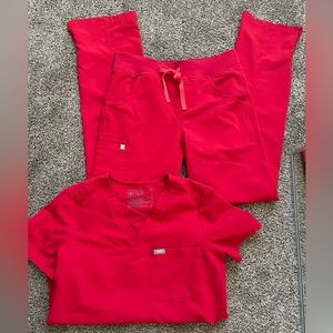 Figs scrubs winning red small top and xs tall bottom